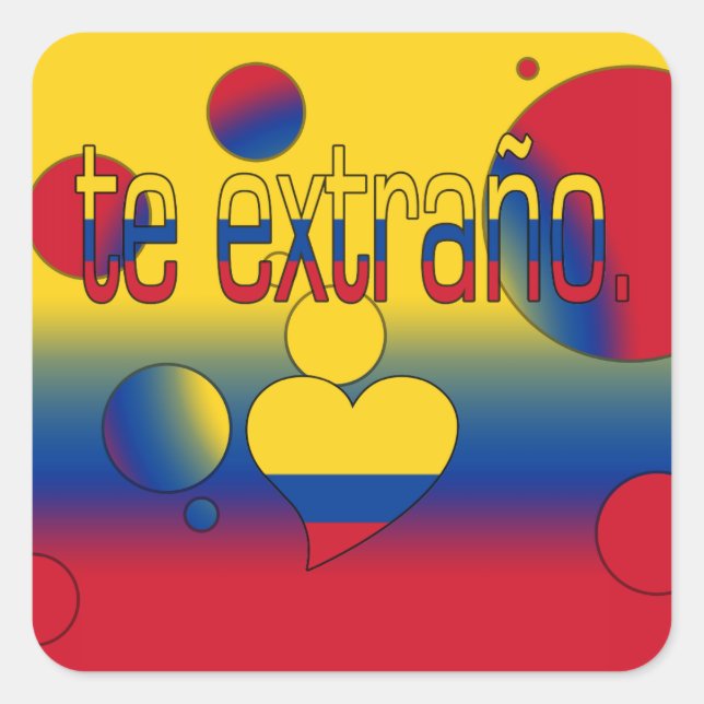 Te Extraño! Colombia Flag Colours Pop Art Square Sticker (Front)