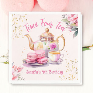 Tea 4th Birthday Pink Girl Tea Party Napkin