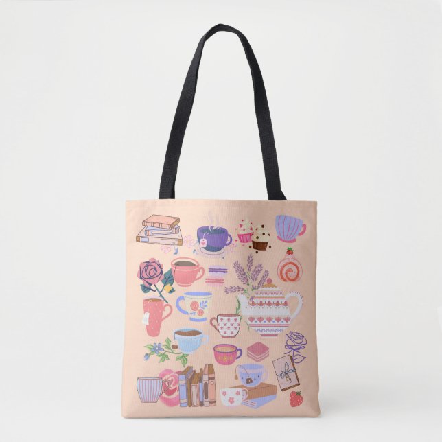 Tea And Books Tote Bag (Front)
