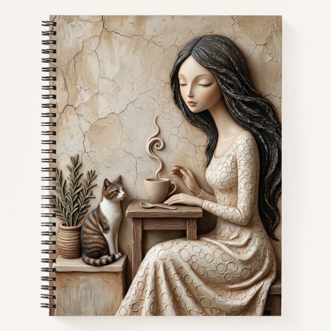  Tea and Cat Greeting Card Quiet Studio Notebook (Front)