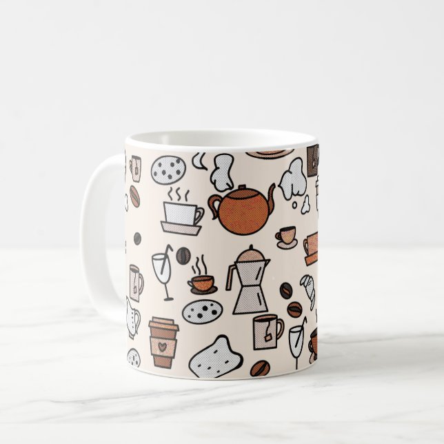 Tea and Coffee Shop Objects Pattern Coffee Mug (Front Left)