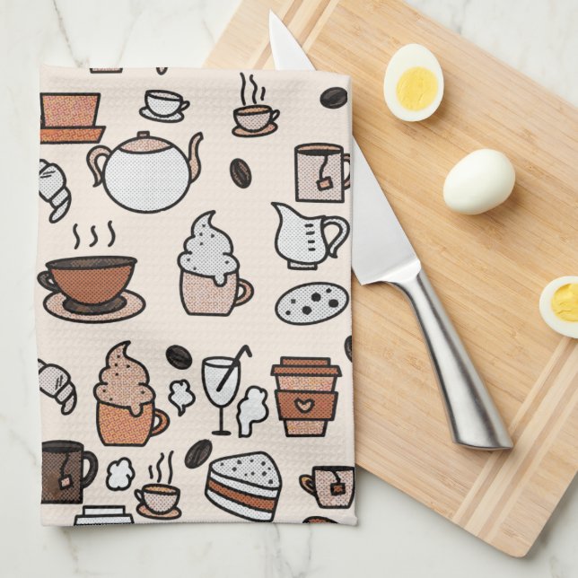 Tea and Coffee Shop Objects Pattern Tea Towel (Quarter Fold)