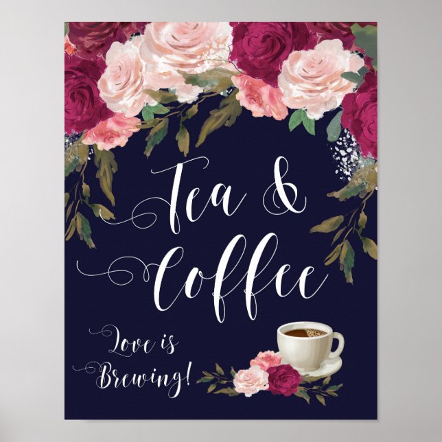 tea and coffee sign wedding poster navy (Front)
