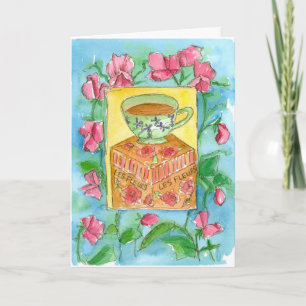Tea and Flowers Happy Birthday Sweet Peas Card