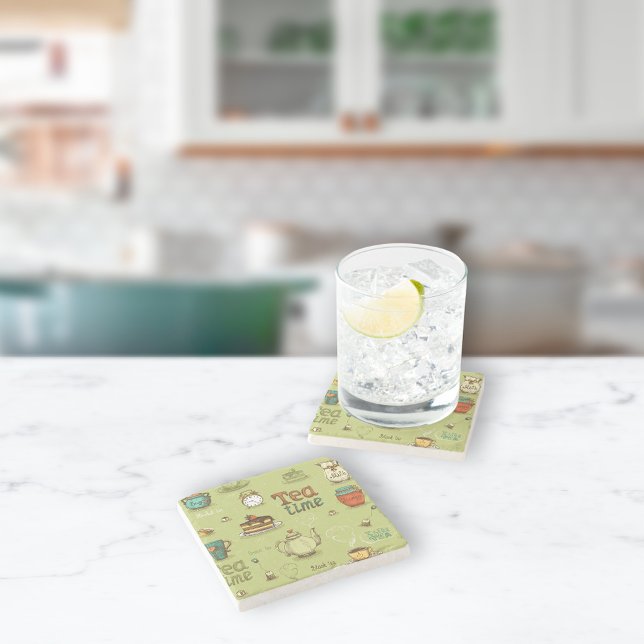 Tea and Honey Tea Time in Green Stone Coaster (Creator Uploaded)