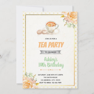 Tea and macaron shower birthday invitation