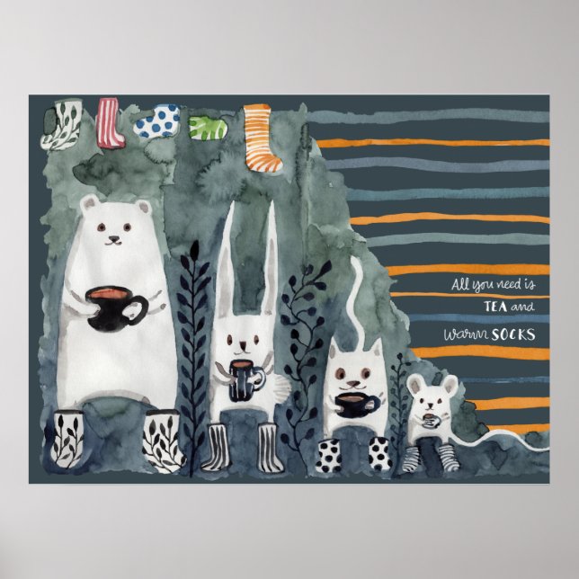 Tea and Warm Socks Blue Poster (Front)