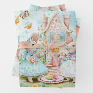 Tea at garden illustration wrapping paper sheet