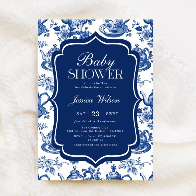 Tea Baby Shower Blue Chinoiserie Invitation (Creator Uploaded)