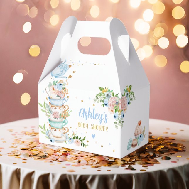 Tea Baby Shower Blue Flower Girl Baby is Brewing Favour Box (Creator Uploaded)