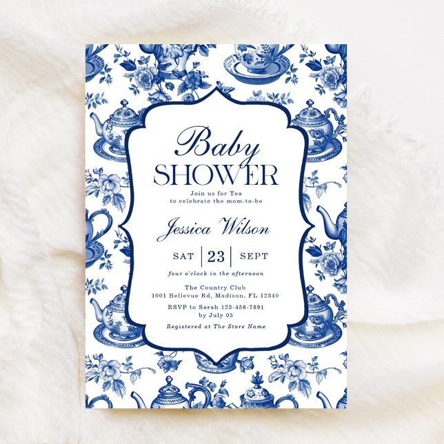 Tea Baby Shower Blue White Chinoiserie Invitation (Creator Uploaded)