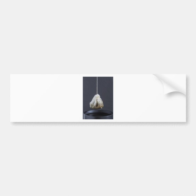 Tea bag is hung in a cup bumper sticker (Front)
