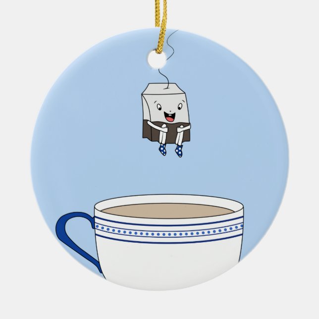 Tea bag jumping in cup ceramic tree decoration (Front)