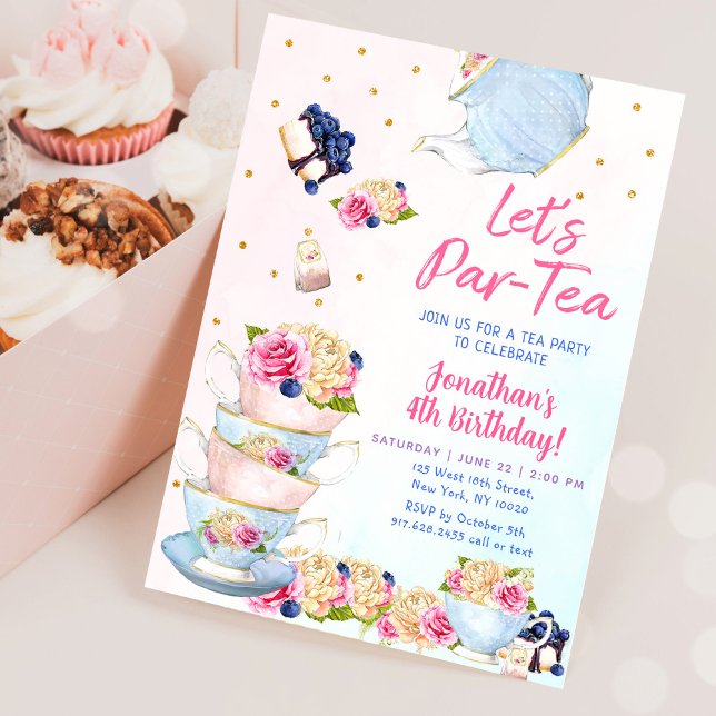 Tea Birthday Girl Party Par-tea Floral Birthday Invitation (Creator Uploaded)