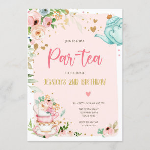 Tea Birthday Invitation Girl Party Par-tea Floral