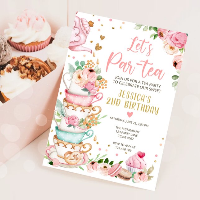 Tea Birthday Invitation Girl Party Par-tea Floral (Creator Uploaded)