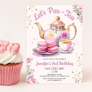 Tea Birthday Party Girl Pink Let's Par-Tea Invitation