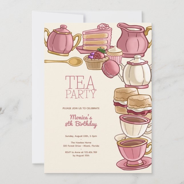 Tea birthday party invitation (Front)