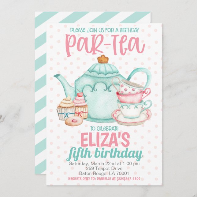 Tea Birthday Party Invitation (Front/Back)