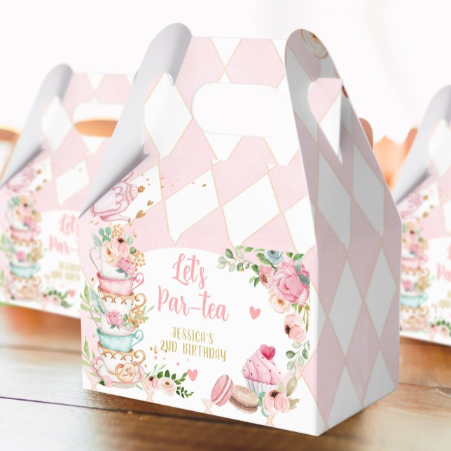 Tea Birthday Party Pink Flower Girl Par-tea Floral Favour Box (Creator Uploaded)