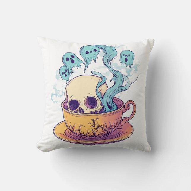 Tea & Bones � Funny Relaxed Skull Cushion (Front)