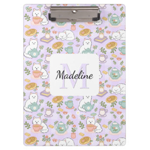 Tea & Bookish Cats Personalised Monogram Clipboard