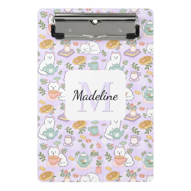 Tea & Bookish Cats Personalized Mini Clipboard (Front)
