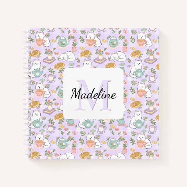 Tea & Bookish Cats Spiral Notebook Personalized (Front)