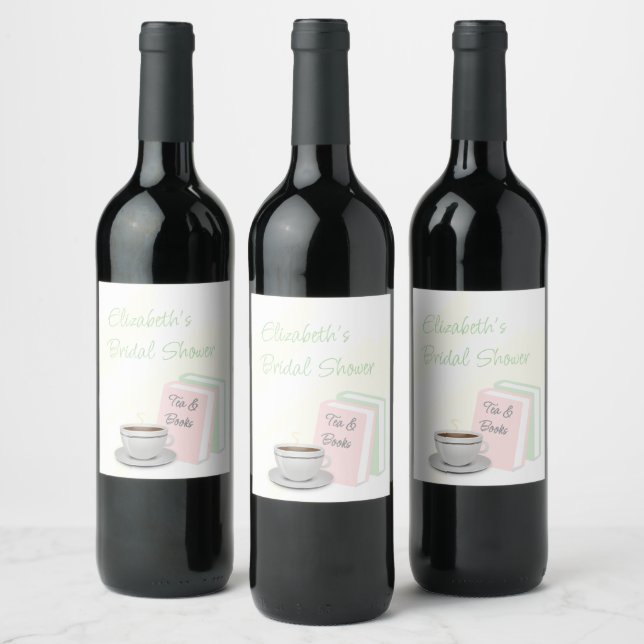 Tea & Books Bridal Shower Wine Label (Bottles)