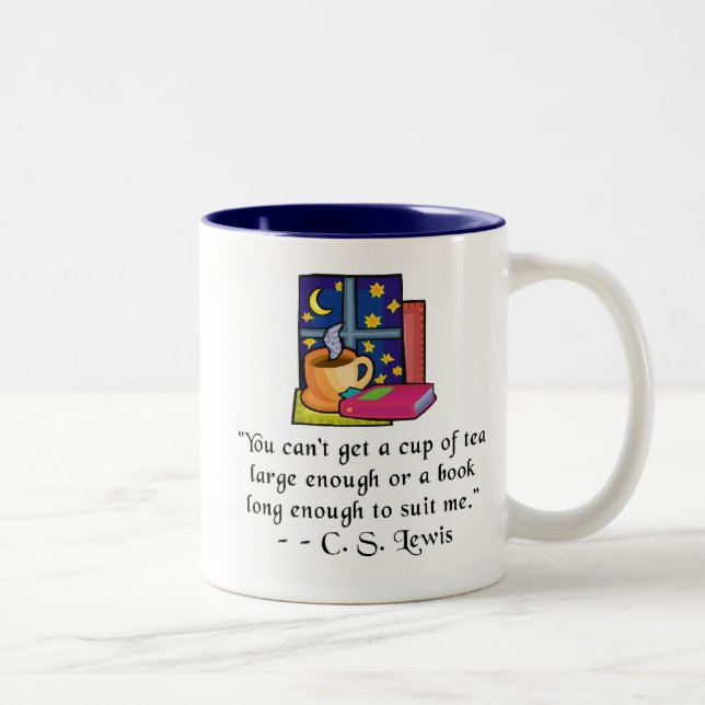 Tea & Books w Quote Two-toned Mug, 6 colours, 2 Two-Tone Coffee Mug (Right)