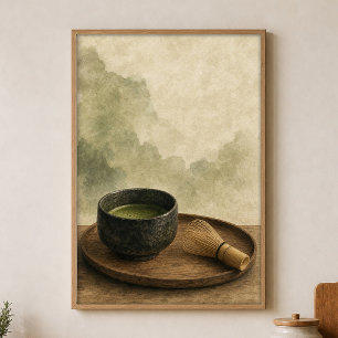 Tea Bowl and Whisk Watercolour Cottagecore Poster