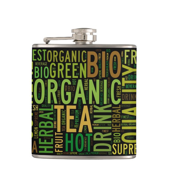 Tea breakfast text design -Customisable background Hip Flask (Front)