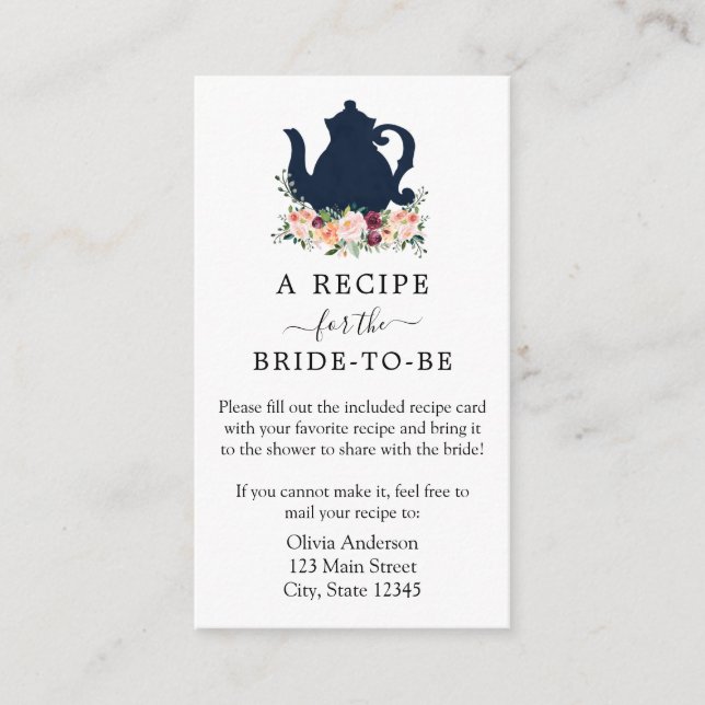 Tea Bridal Shower Recipe Request  Enclosure Card (Front)