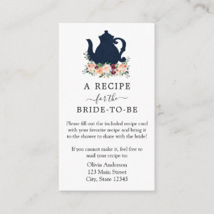 Tea Bridal Shower Recipe Request Enclosure Card