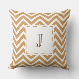 Tea Brown classic chevron monogram design Cushion