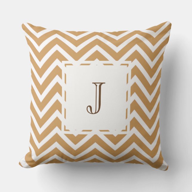 Tea Brown classic chevron monogram design Cushion (Front)