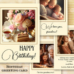 Tea Cake Photo Grandma Birthday Congratulations Card<br><div class="desc">A classic birthday congratulations card featuring an image of tea and cake with roses. On the inside and back you can add 3 custom photos. Framed by a warm soft yellow with gold. Beautiful for a grandmother and customisable for other situations.</div>