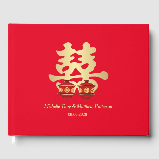 Tea Ceremony Double Happiness | Chinese Wedding Guest Book (Front)