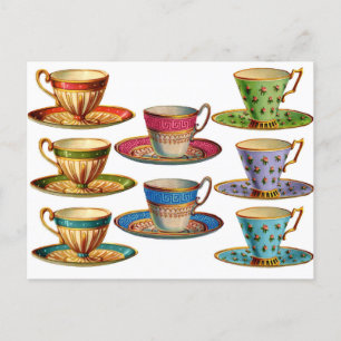 Tea Coffee Cup Mug Vintage Illustration Postcard