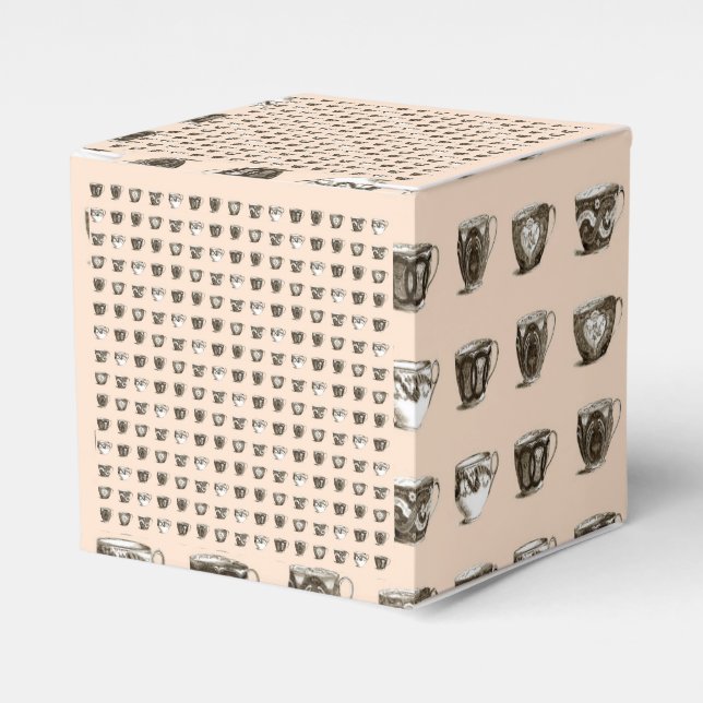 Tea & Coffee Cups on Peach Favour Box (Front Side)