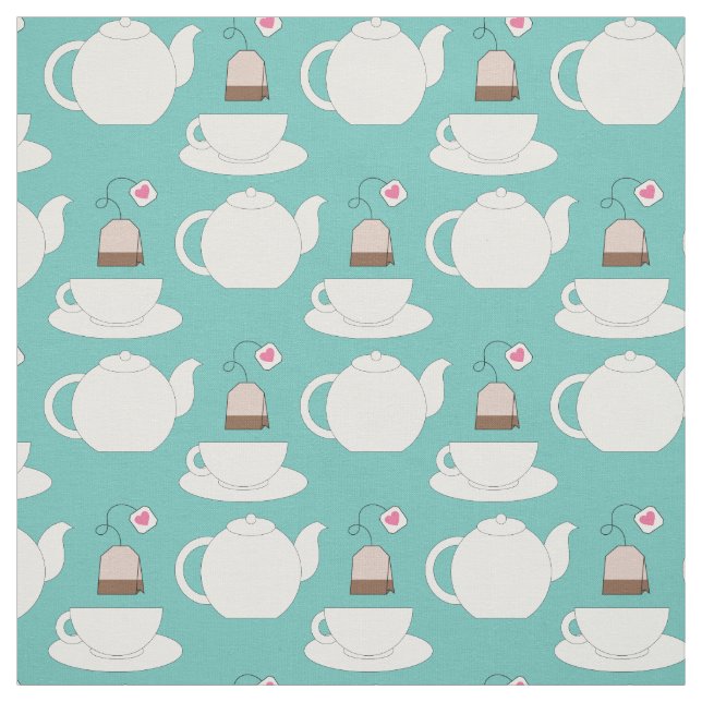 Tea Cup and Pot Cute Cafe Barista Fabric (Swatch)