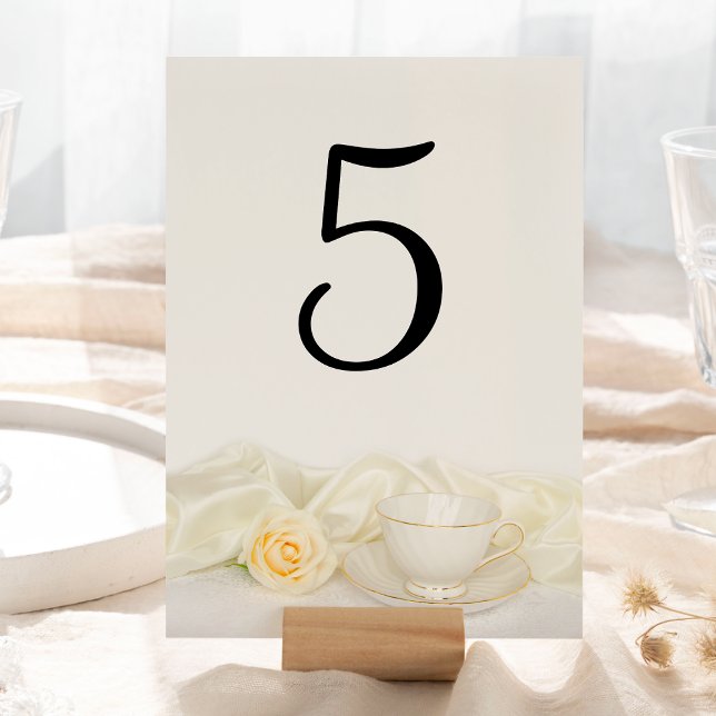 Tea Cup and White Rose Wedding Table Number (Creator Uploaded)