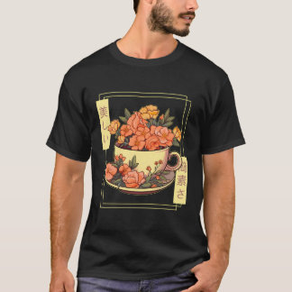 Tea Cup Blooming Flowers Japan Vintage Cottagecore T-Shirt