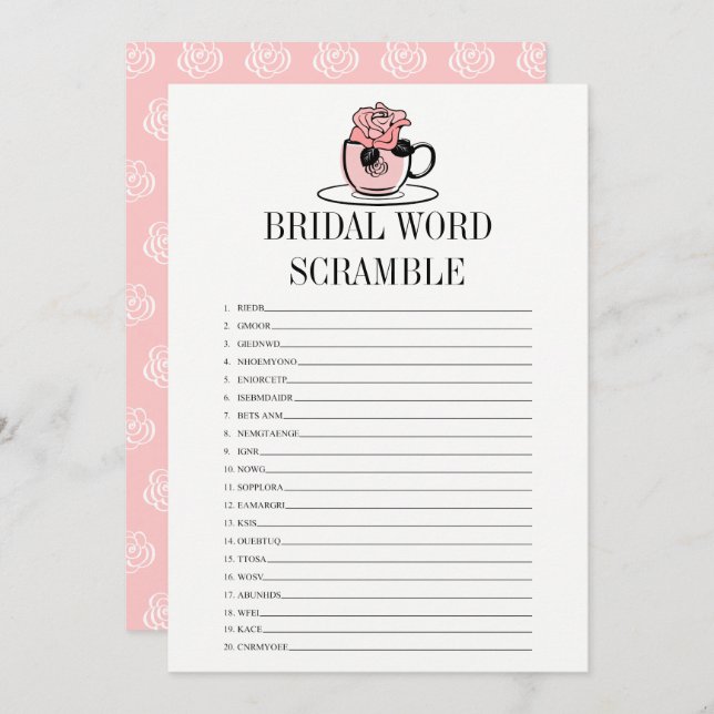 Tea Cup Bridal Shower Word Scramble Game Card (Front/Back)