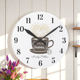 Tea Cup Brown White Inspirational Quote Round Clock