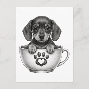 Tea Cup Dachshund Puppy Holiday Postcard