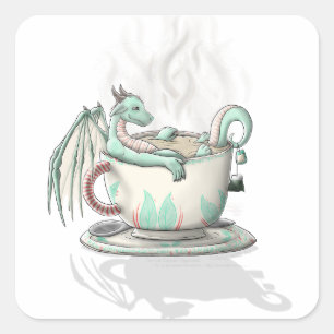 Tea Cup Dragons: Peppermint (Clear) Square Sticker
