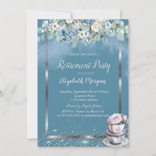 Tea cup Dusty Blue Flowers Invitation