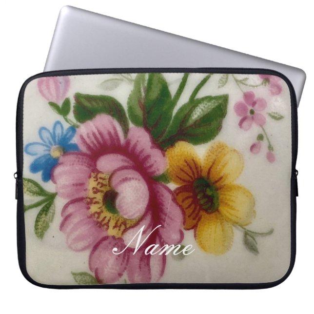 Tea Cup Floral Bouquet Laptop Sleeve (Front)