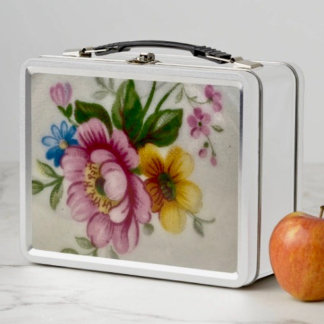 Tea Cup Floral Bouquet Metal Box